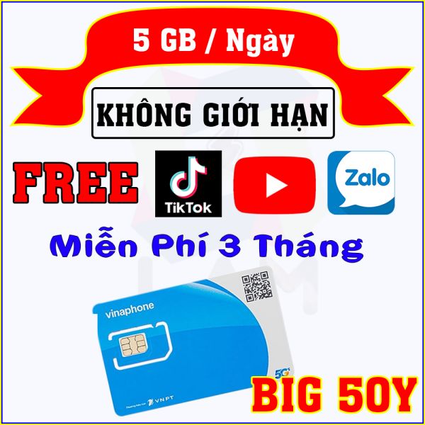 Thoải mái truy cập mạng khi đăng ký gói BIG50Y Vinaphone ưu đãi 150GB/ tháng free tiktok Youtube