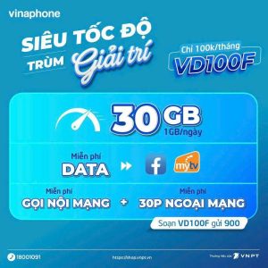 Cách đăng ký gói VD100F Vinaphone nhận 3GB, free thoại và data Facebook vô hạn 
